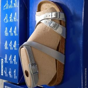 NEW BIRKENSTOCK Bianca ankle silver sandals leather footbed new